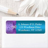 パープル、ティール(緑がかった色)ハート差出人住所ラベル ラベル (インサイチュ)