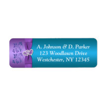 パープル、ティール（緑がかった色）ハート差出人住所ラベル