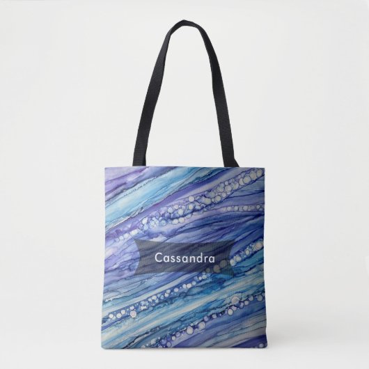 パープル、ティール(緑がかった色)、ブルー抽象芸術の液体芸術 トートバッグ (正面)