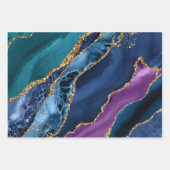 パープル、ティール(緑がかった色)&ブルー&金ゴールドグリッターピーコックアゲート ラッピングペーパーシート (正面3)