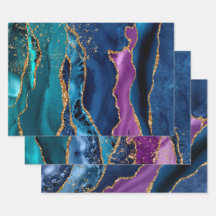 パープル、ティール（緑がかった色）&ブルー&金ゴールドグリッターピーコックアゲート