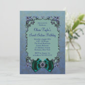 パープル&ティール（緑がかった色）ブルーSweet sixteenパーティの招待状 招待状 (スタンド正面)