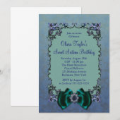 パープル&ティール（緑がかった色）ブルーSweet sixteenパーティの招待状 招待状 (正面/裏面)