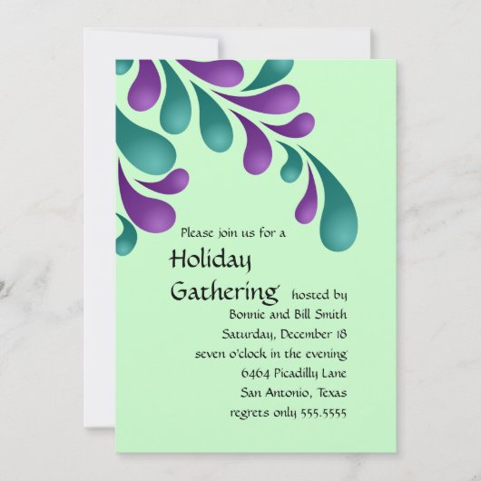 パープル&ティール（緑がかった色）プはっきりしたルムホリデーパーティー招待状 招待状 (正面)