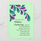 パープル&ティール（緑がかった色）プはっきりしたルムホリデーパーティー招待状 招待状 (正面/裏面)