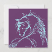 パープル&ティール（緑がかった色）ホースヘッドスケッチ誕生日招待状 招待状 (裏面)