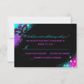 パープル&ティール(緑がかった色)マスカレードキンセアニェラRSVP 出欠カード (裏面)