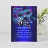 パープル&ティール（緑がかった色）マスクマスカレードパーティー招待状 招待状 (スタンド正面)