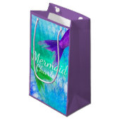 パープル&ティール（緑がかった色）マーメイドテイルはかりで測とファーストネーム スモールペーパーバッグ (正面アングル)