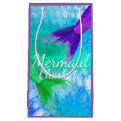 パープル&ティール（緑がかった色）マーメイドテイルはかりで測とファーストネーム スモールペーパーバッグ (正面)
