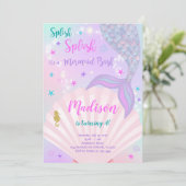 パープル&ティール(緑がかった色)マーメイドテール誕生日招待状 招待状 (スタンド正面)