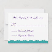 パープル&ティール(緑がかった色)レースRSVP結婚の応答3B 出欠カード (裏面)