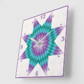 パープル&ティール（緑がかった色）ローンスターキルトデザイン スクエア壁時計 (傾斜)