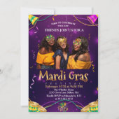 パープル | ティール（緑がかった色）仮装マスクマルディグラスパーティー 招待状 (正面)