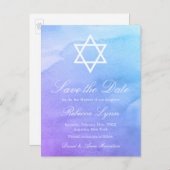 パープル |ティール（緑がかった色）水彩バルミツワー保存日 案内ポストカード (正面/裏面)