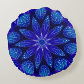 パープル&ティール（緑がかった色）花びらマンダラ ラウンドクッション (裏面)