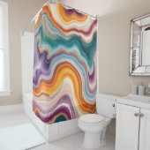 パープル、ティール(緑がかった色)、金ゴールドアガテ シャワーカーテン (インサイチュ)