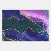 パープル&ティール(緑がかった色)&金ゴールドグリッターピーコックアゲート ラッピングペーパーシート (正面3)