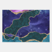 パープル&ティール(緑がかった色)&金ゴールドグリッターピーコックアゲート ラッピングペーパーシート (正面2)