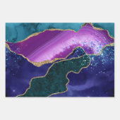 パープル&ティール(緑がかった色)&金ゴールドグリッターピーコックアゲート ラッピングペーパーシート (正面)