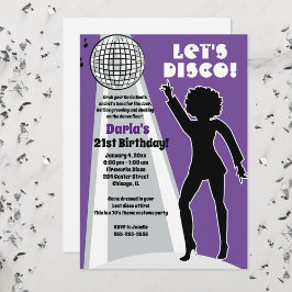 パープル・ディスコ・パーティーの女性の誕生日ブギー 招待状