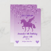 パープル ドリッピング グリッター ユニコーン 招待状 (正面/裏面)
