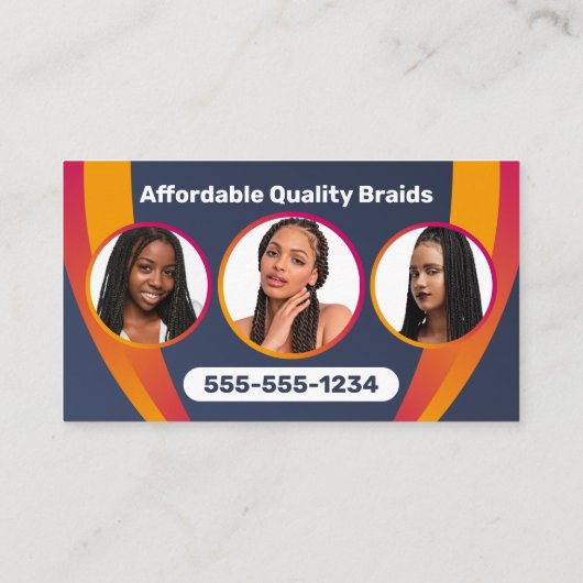 パープル&ナビーブルーアフリカヘアーブレイディングサロン 名刺 (裏面)