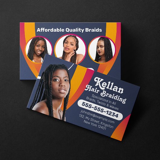 パープル&ナビーブルーアフリカヘアーブレイディングサロン 名刺