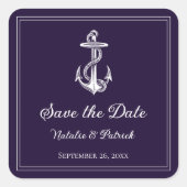 パープル ネイビー アンカー Save the Date スクエアシール (正面)