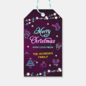 パープル ネオン モダン ホリデー クリスマス パーティー ギフトタグ (正面)
