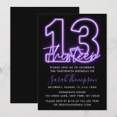 パープル ネオン 13歳の誕生日パーティー招待状 招待状 (正面/裏面)