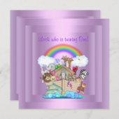 パープル ノアの箱 パーティー 招待状 虹 (正面/裏面)