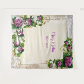 パープル ハイドレンジアとレースのウェディングバックドロップ タペストリー (正面(横))