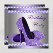 パープル ハイ ヒール 靴 誕生日パーティー 招待状 (正面/裏面)