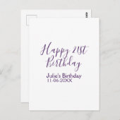 パープル ハッピー 21歳の誕生日 名前 日付 キーチェーン ポストカード (正面/裏面)