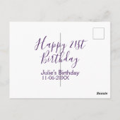 パープル ハッピー 21歳の誕生日 名前 日付 キーチェーン ポストカード (裏面)