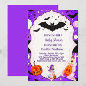 パープル ハロウィン かわいいベイビーシャワー 招待状 (正面/裏面)