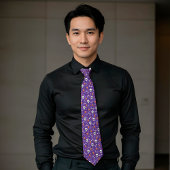 パープル ハロウィン ドクロ 骨 棺の模様 ネクタイ