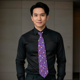 パープル ハロウィン ドクロ 骨 棺の模様 ネクタイ