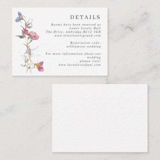 パープル&バイオレットスイートピー結婚ズ詳細エンクロシュール エンクロージャーカード (正面/裏面)