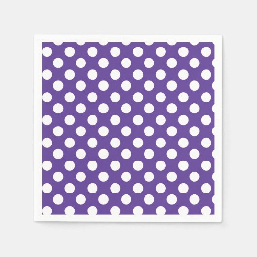 パープル・バイオレット＆ホワイトのポルカドット・バースデーパーティー スタンダードカクテルナプキン (正面)
