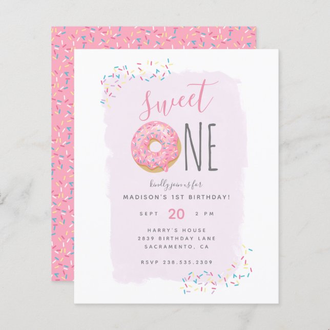 パープル |バジェットドーナツSprinkle甘い1st誕生日 (正面/裏面)