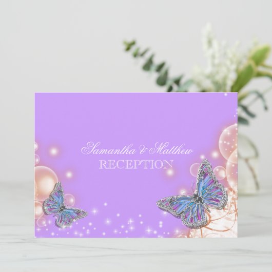 パープル バタフライ ウェディング レセプション 招待状 (スタンド正面)