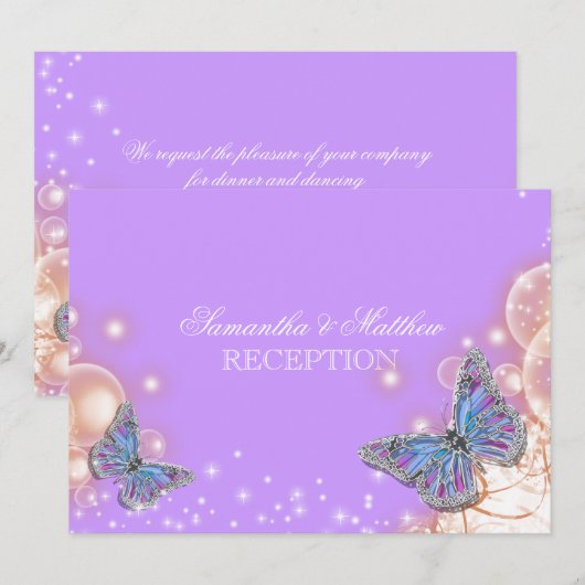 パープル バタフライ ウェディング レセプション 招待状 (正面/裏面)
