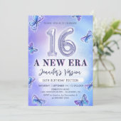 パープル バタフライ エラーズ バースデー 16歳の誕生日 招待状 (スタンド正面)