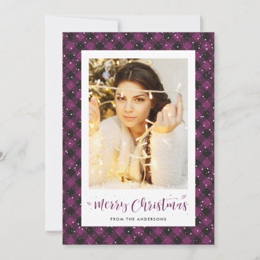 パープル バッファロー プライド スノー フォト クリスマス カード (正面)