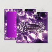 パープル バブルズ キンチェアニエラ 15歳の誕生日 招待状 (正面/裏面)