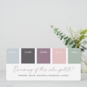 パープル＆パステルピンクのウェディングカラーパレットカード 招待状 (スタンド正面)