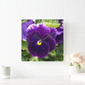 パープル・パンジー・デライト スクエア壁時計 (ホーム)