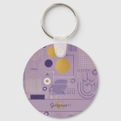 パープル&パーソナライズされた金ゴールドスカンジナビアのミニマリスト キーホルダー (正面)